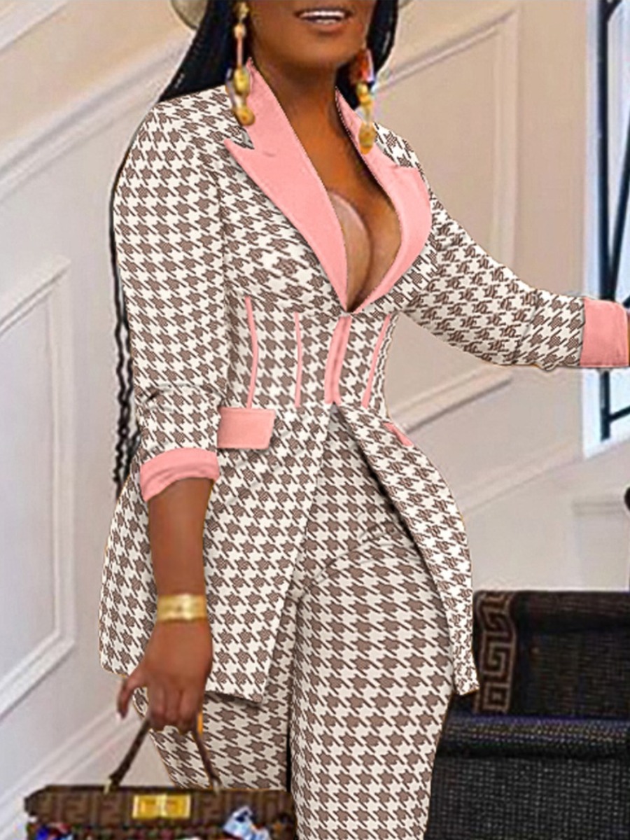 LW Plus Size Houndstooth Blazer Pants Set