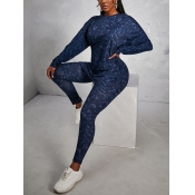 LW Leisure O Neck Basic Blue Two Piece Pants Set