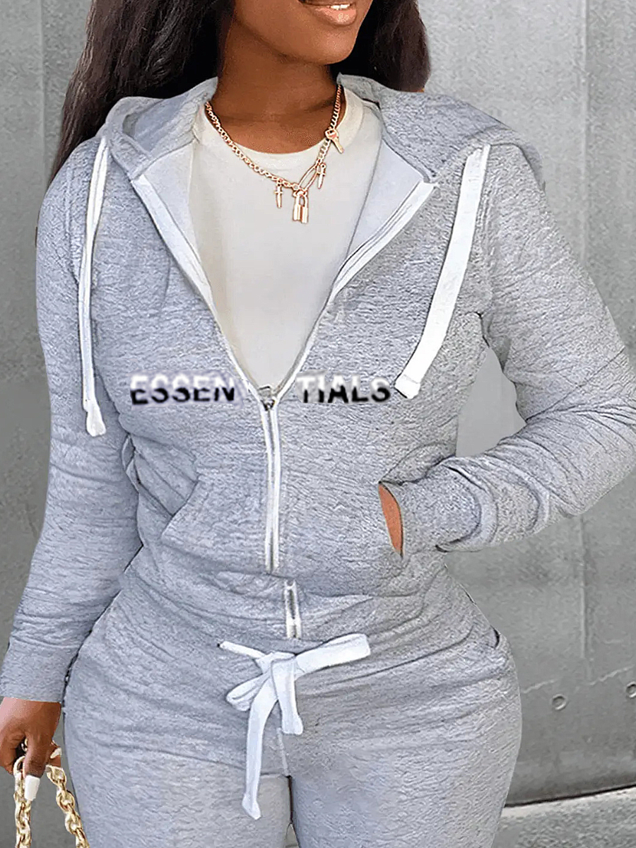 LW Plus Size Hooded Collar Essentials Letter Print Jacket