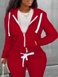 LW BASICS Plus Size Letter Print Kangaroo Pocket Jacket