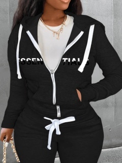LW Plus Size Hooded Collar Essentials Letter Print Jacket