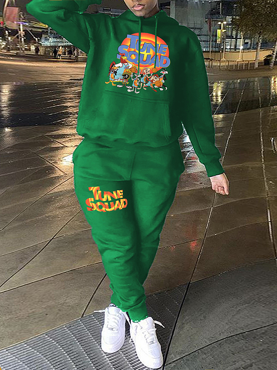 LovelyWholesale Letter Print Pocket Design Tracksuit Set Fall Long Sleeve Casual Hooded Collar Spring Summer 2024