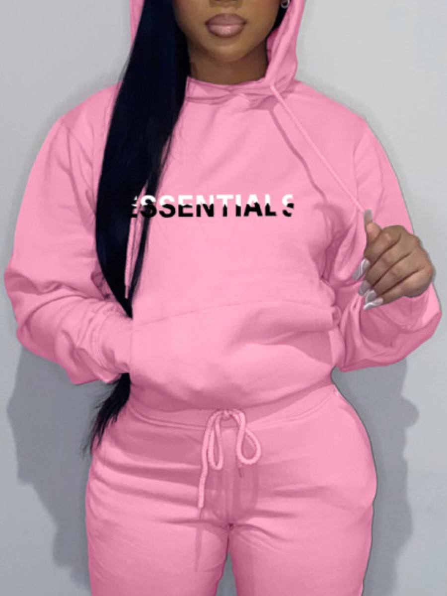 LW Plus Size Essentials Letter Print Kangaroo Pocket Hoodie