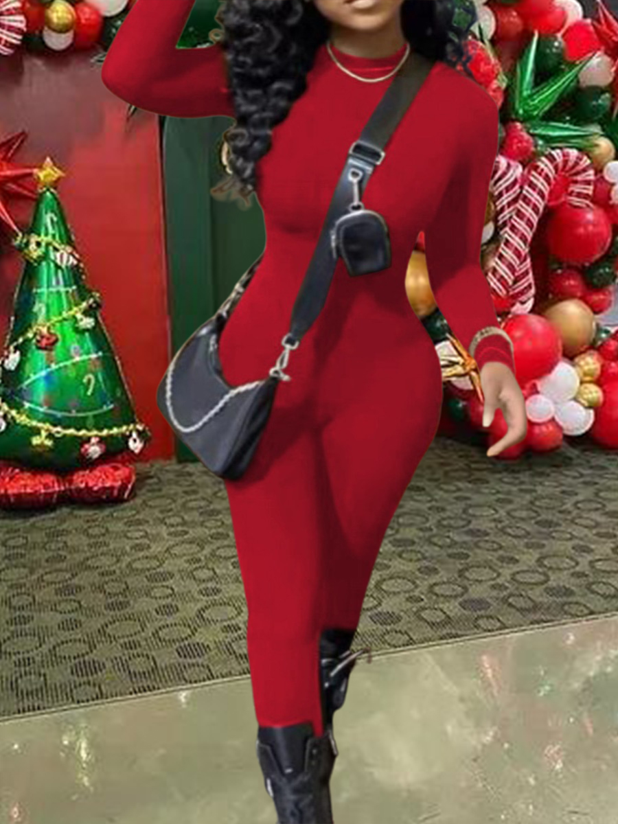 LovelyWholesale BASICS Round Neck Skinny Jumpsuit Fall Long Sleeve Casual Basic Round Neck Spring Summer 2024