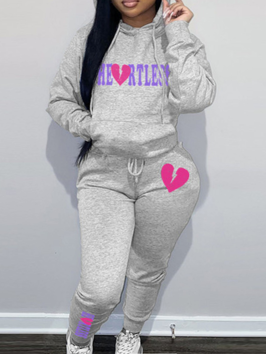 LW Plus Size Broken Heart Letter Print Tracksuit Set