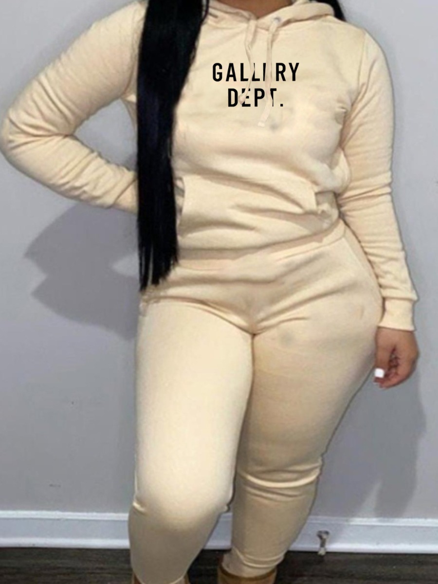 LW Letter Print Kangaroo Pocket Tracksuit Set