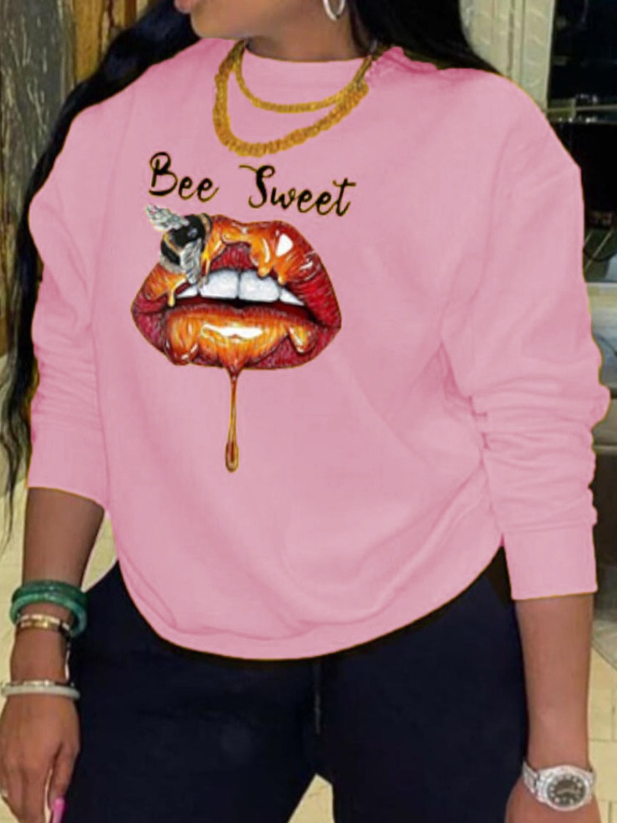 LW Plus Size Bee Lip Letter Print Sweatshirt