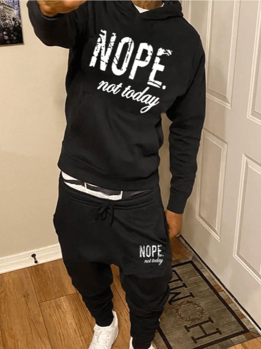 LovelyWholesale Men Nope Not Today Letter Print Tracksuit Set Fall Casual Spring Summer 2024