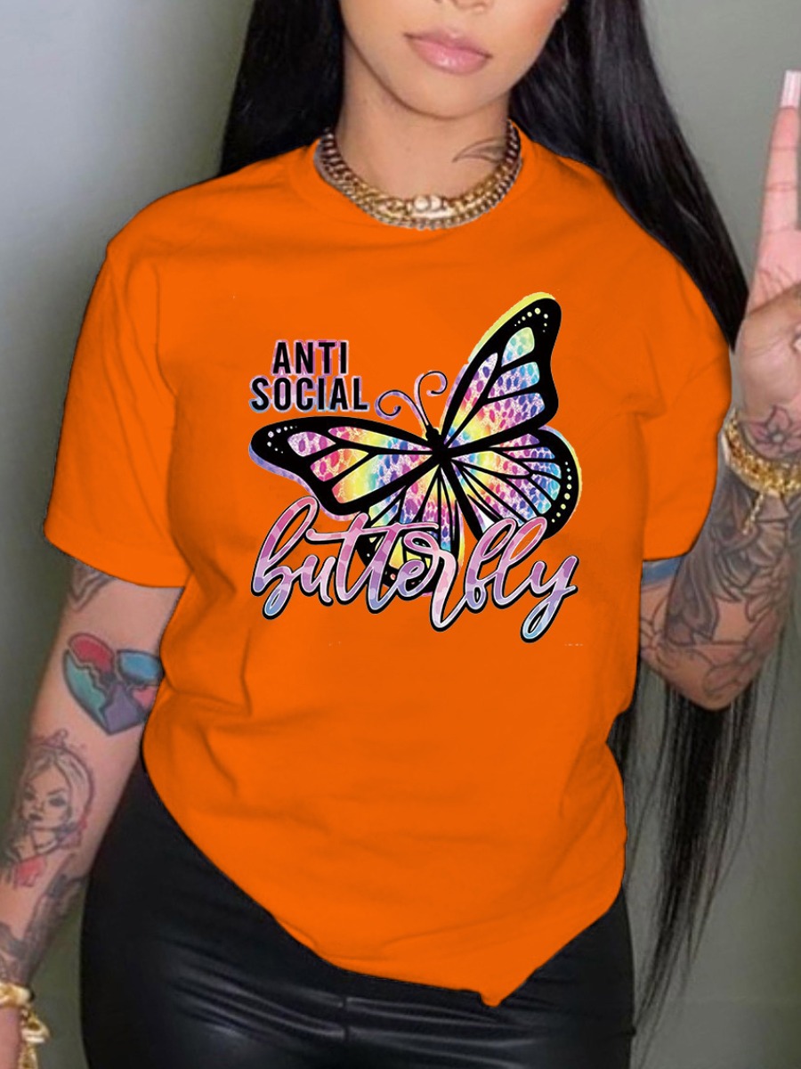 LW Plus Size Butterfly Letter Print T-shirt