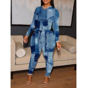 LW Plus Size Imitation Denim Drawstring Pants Set