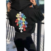 LW Hooded Collar Cross Decor Hoodie