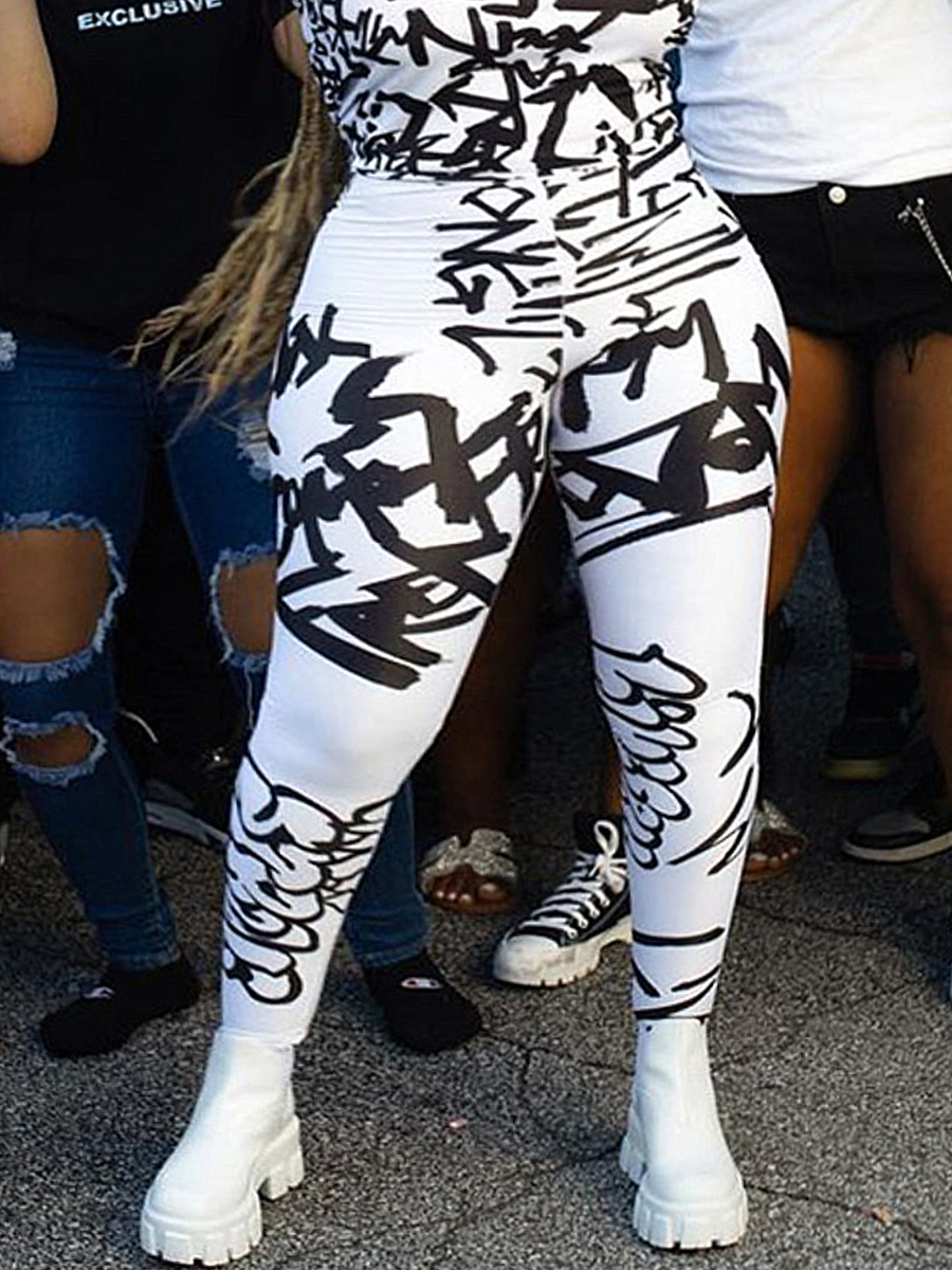 LW Plus Size Graffiti Print Skinny High Stretchy Leggings