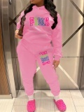 LW Plus Size Fleece Pink Letter Print Tracksuit Set