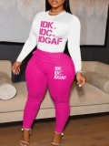 LW Plus Size Letter Print Pocket Design Pants Set