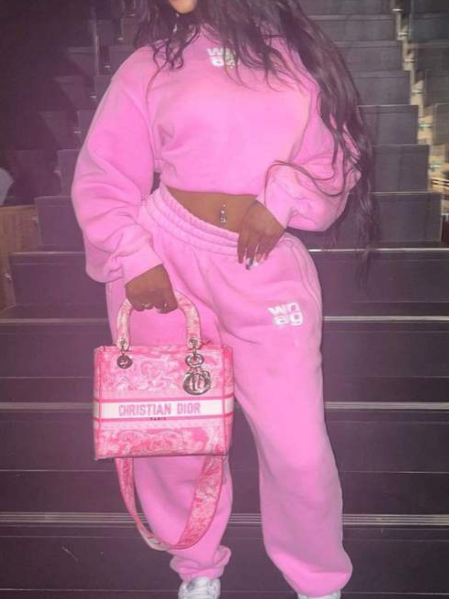 LW Letter Print Pocket Stretchy Tracksuit Set