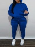 LW BASICS Plus Size Hooded Collar Kangaroo Pocket Tracksuit Set