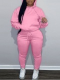 LW BASICS Plus Size Kangaroo Pocket Drawstring Tracksuit Set