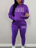 LW Letter Print Kangaroo Pocket Tracksuit Set