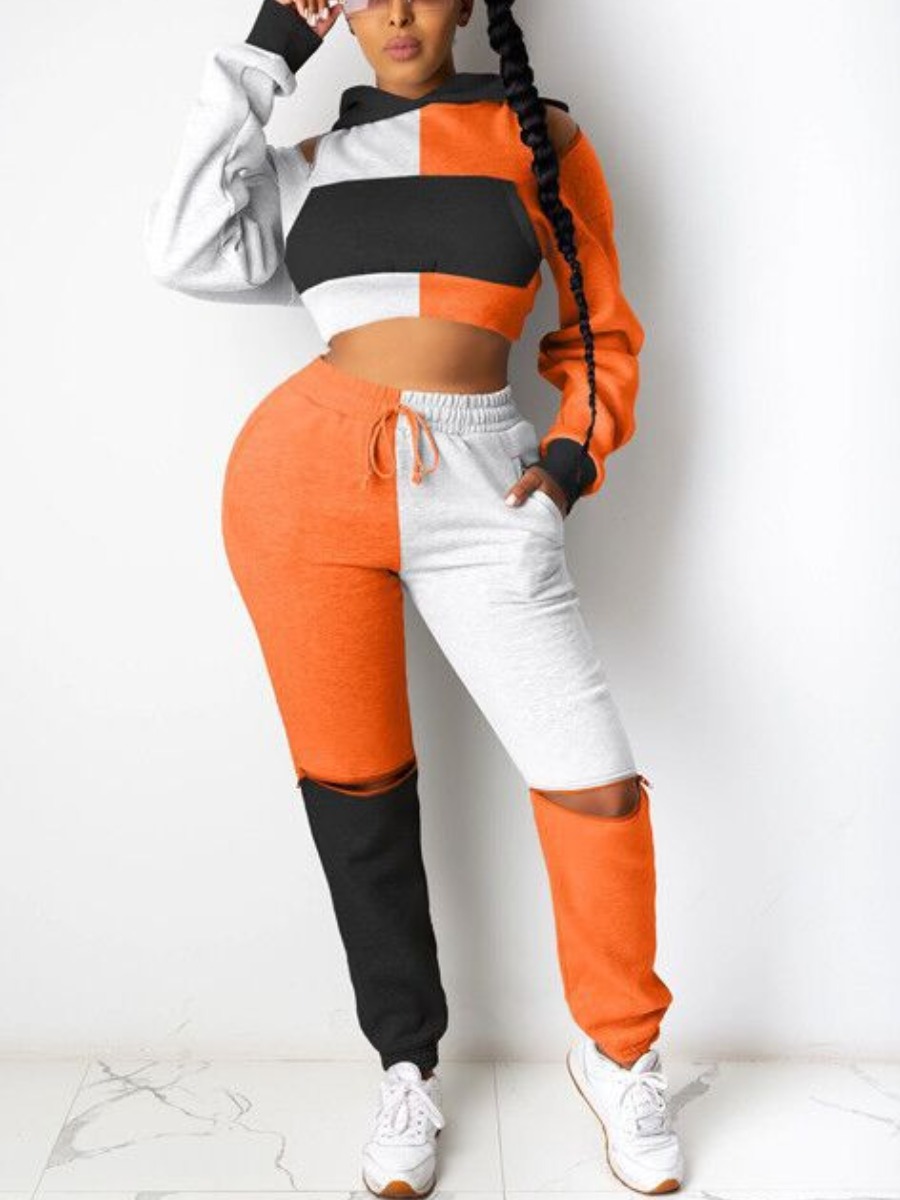 LW Crop Top Patchwork Tracksuit Set