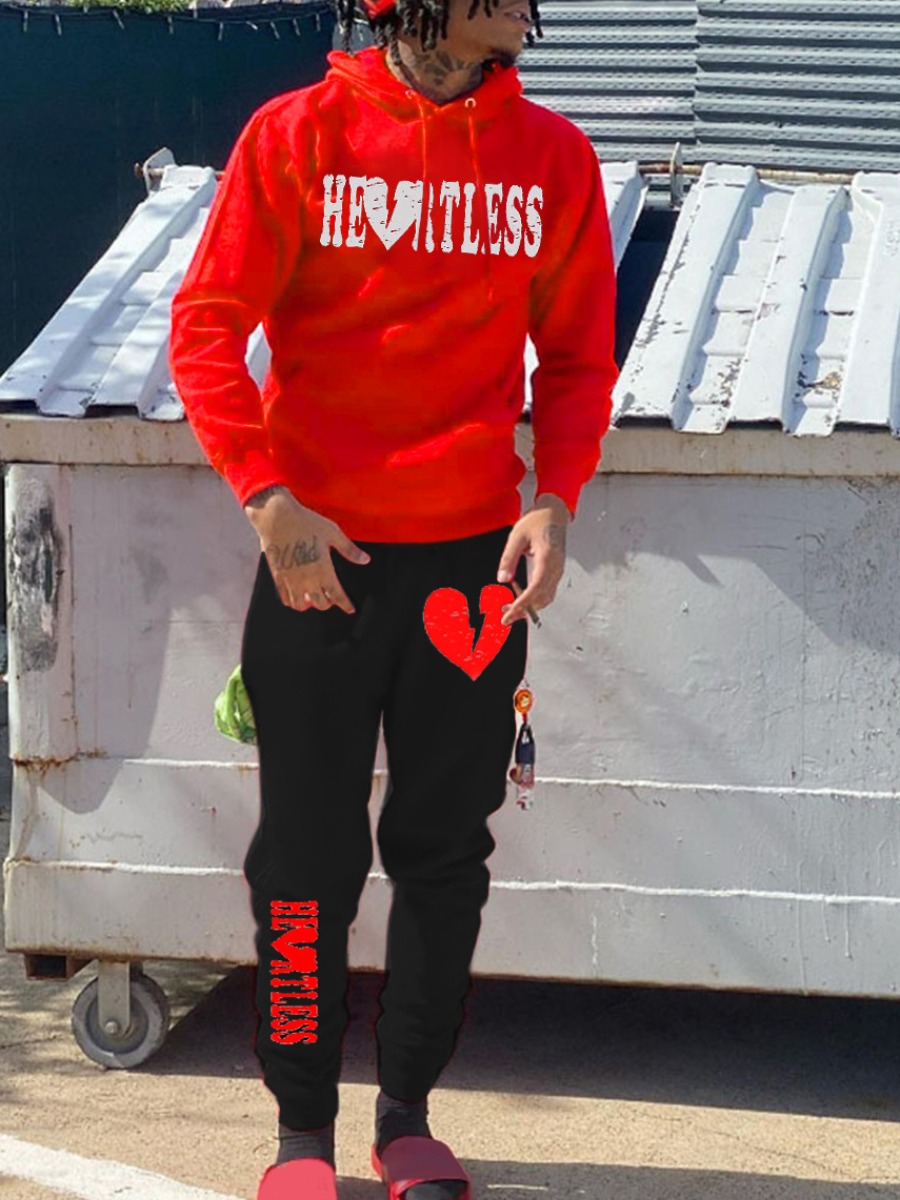 LW Men Broken Heart Letter Print Tracksuit Set