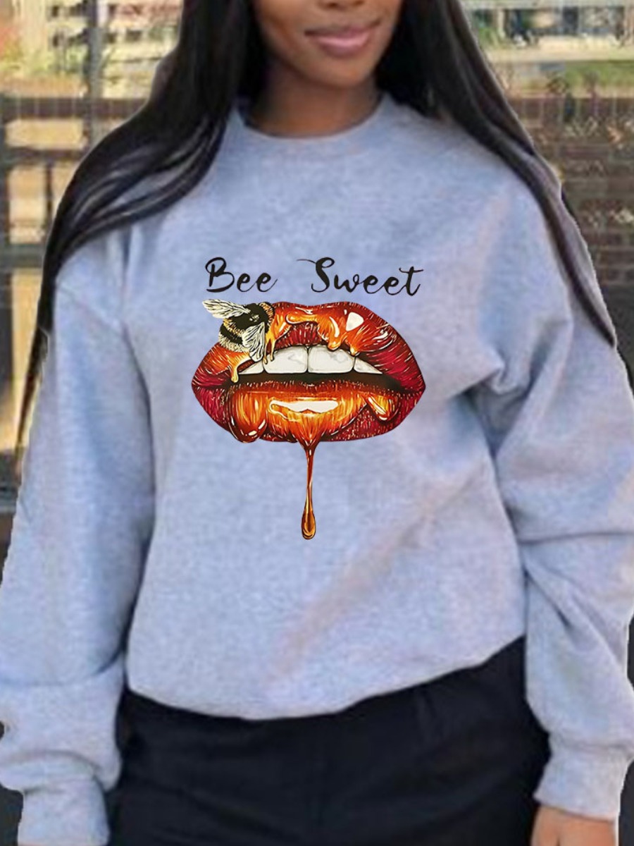 LW Plus Size Bee Lip Letter Print Sweatshirt