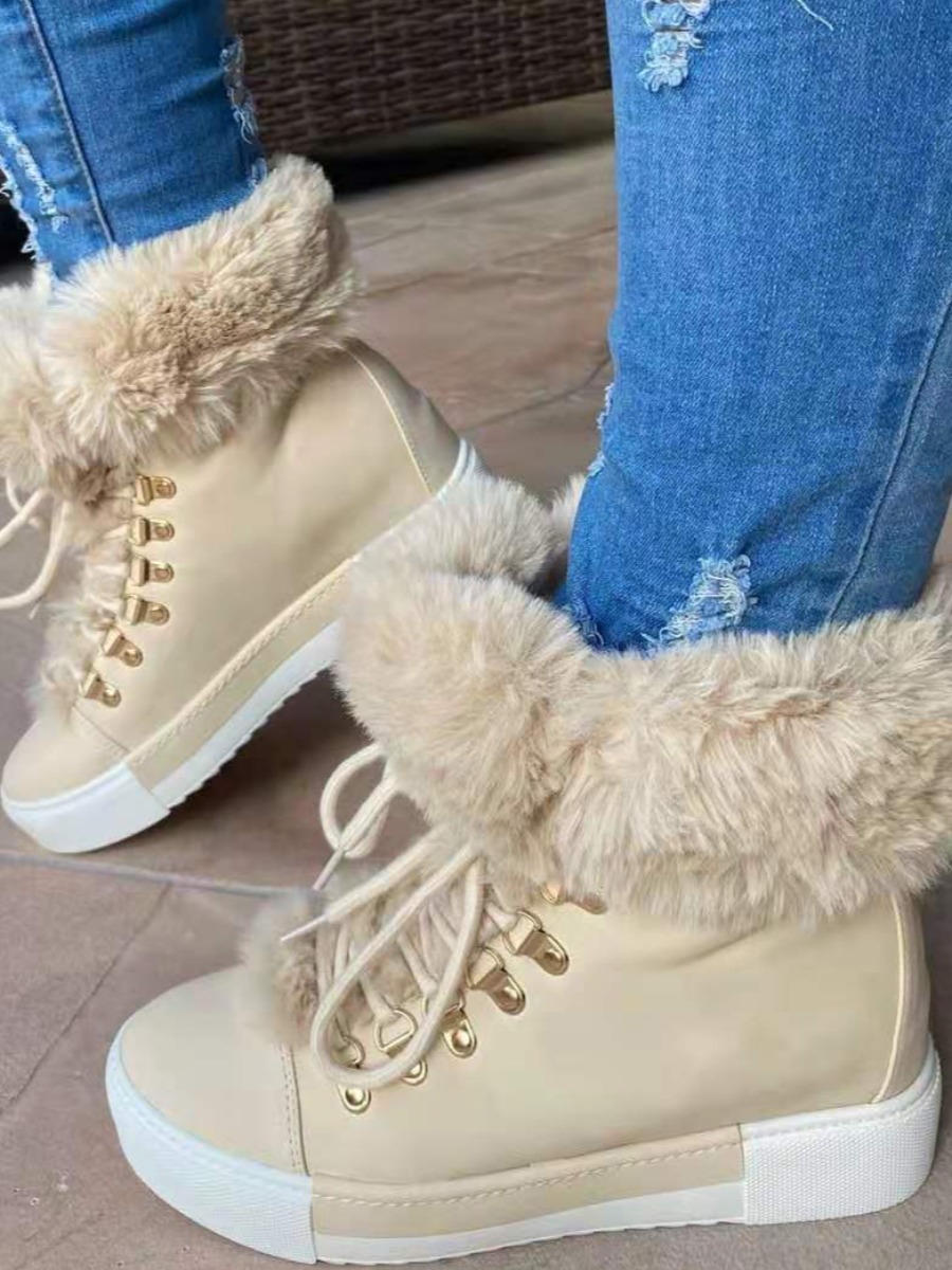 LovelyWholesale Round Neck Plush Booties Winter Casual Solid Color Spring Summer 2024