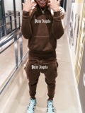 LW Men Letter Print Kangaroo Pocket Tracksuit Set