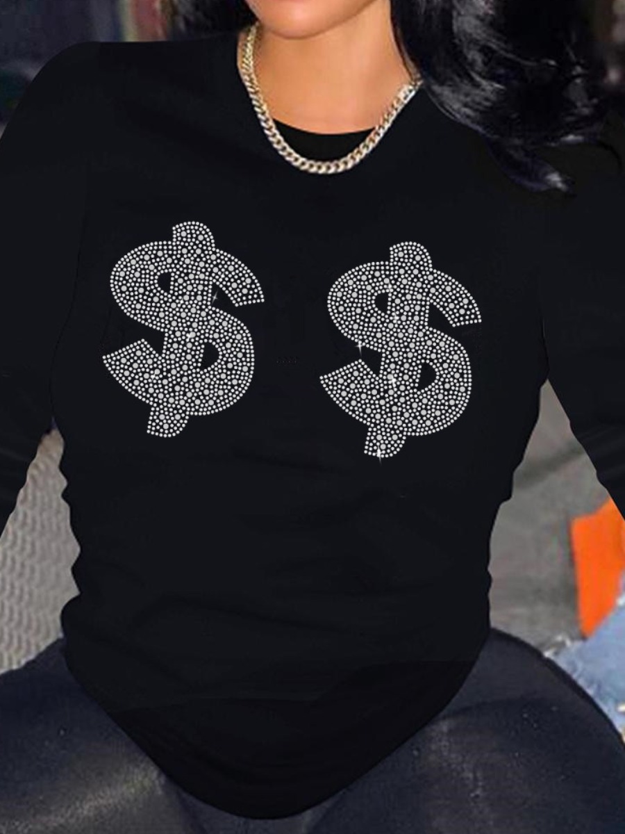 LW Plus Size Rhinestone Dollar Sign Decor T-shirt