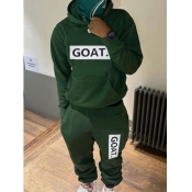 LW Men Goat Letter Print Kangaroo Pocket Tracksuit