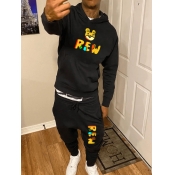 LW Men Letter Print Kangaroo Pocket Tracksuit Set