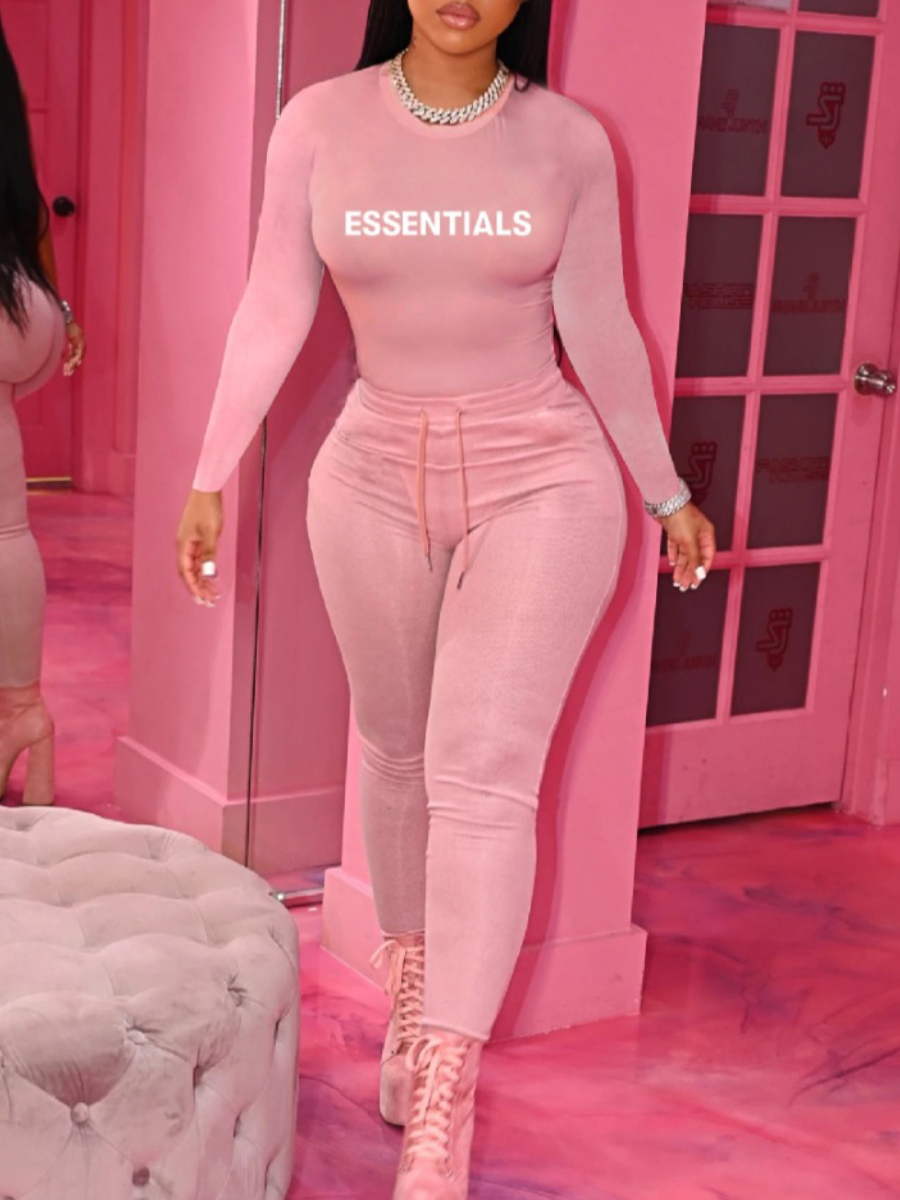LovelyWholesale Plus Size Essentials Letter Print Pants Set Fall Long Sleeve Casual Round Neck  5X Spring Summer 2024