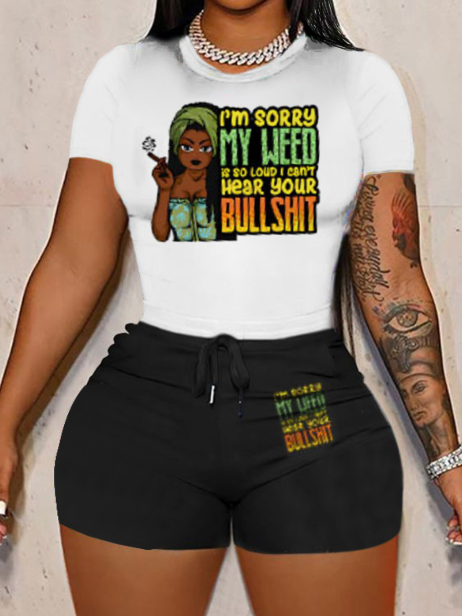 LW Figure Letter Print Shorts Set
