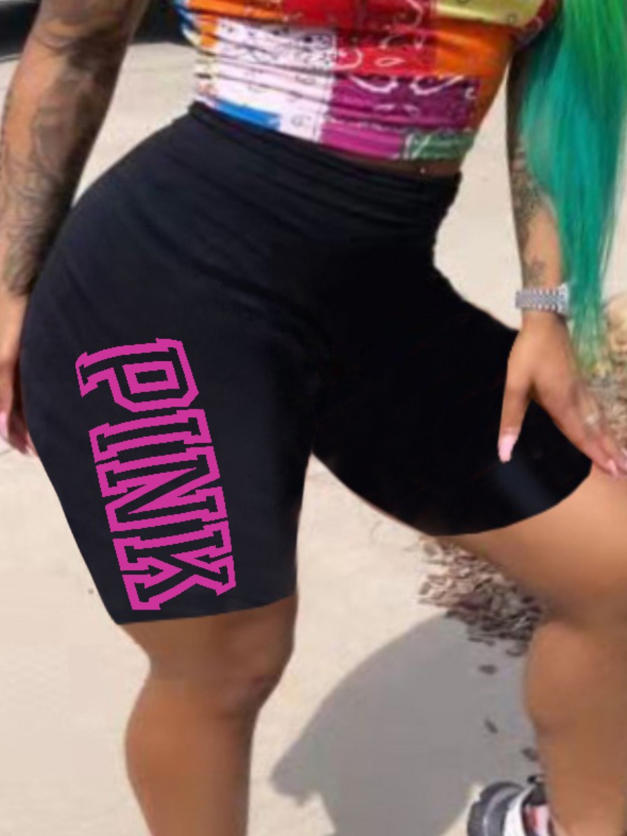 LW Mid Waist Pink Letter Print Shorts