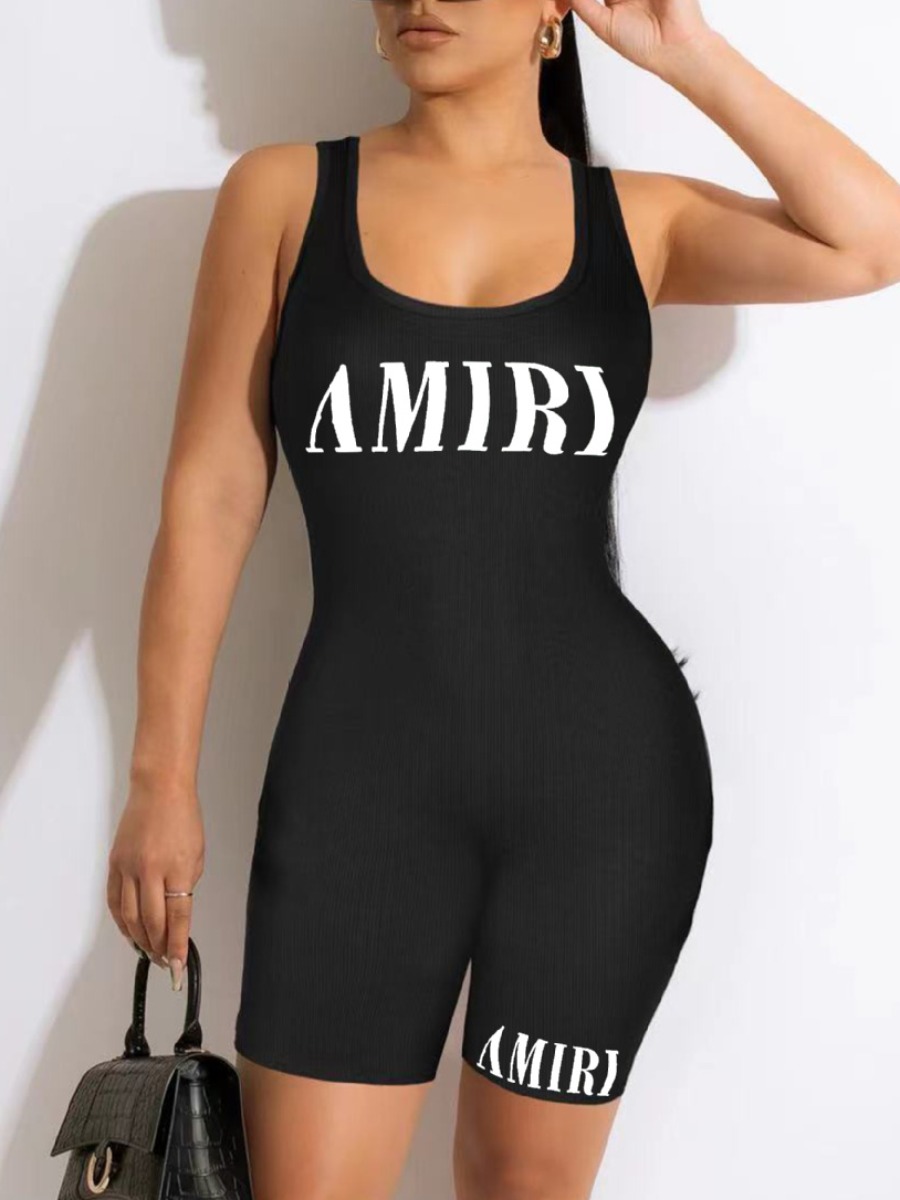 LW Plus Size Letter Print Skinny Romper
