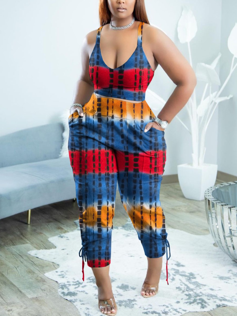 LW Plus Size Cami Tie Dye Side Tie Pants Set