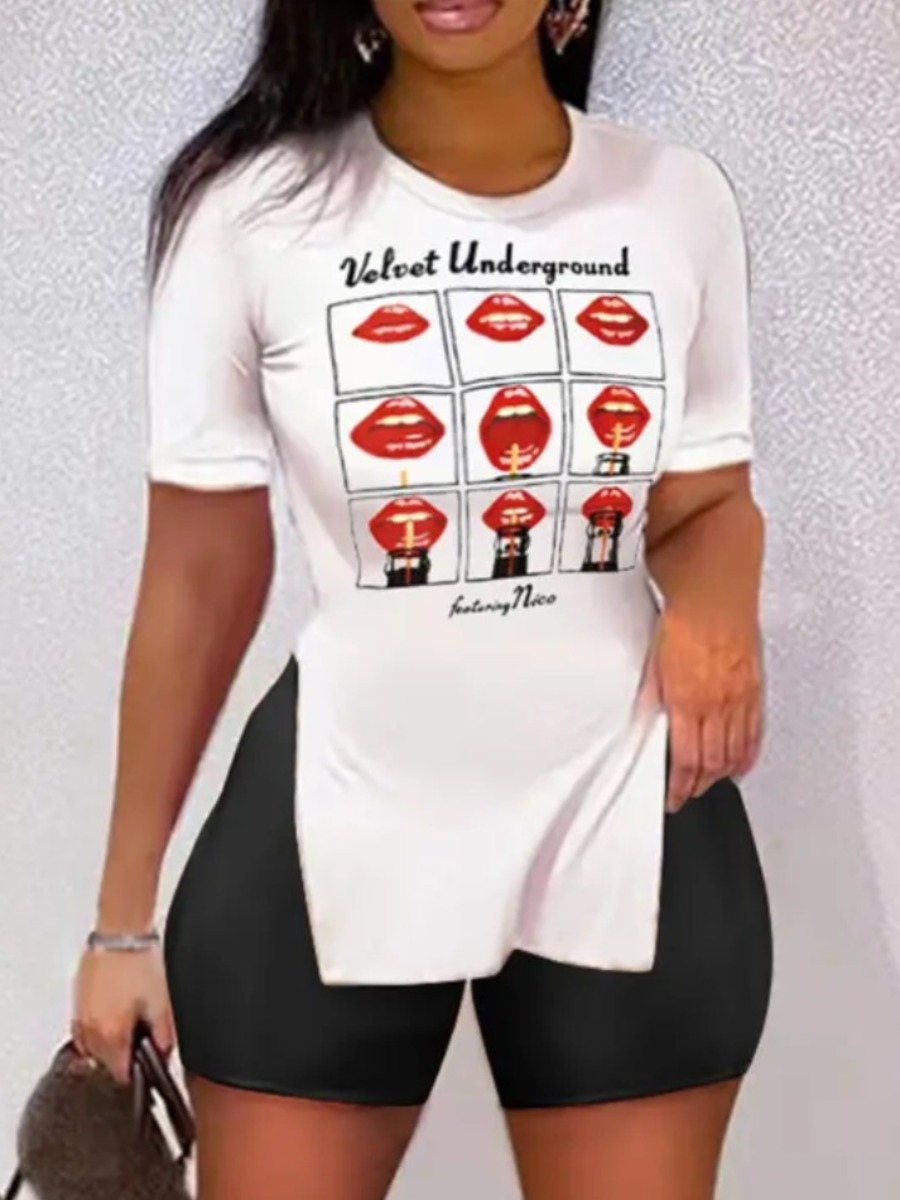 LW Lip Letter Print Shorts Set