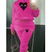 LW Plus Size Heart Print Kangaroo Pocket Tracksuit