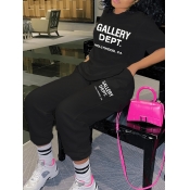 LW Letter Print Drawstring Pants Set