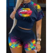 LW Plus Size Splash Ink Lip Print Shorts Set