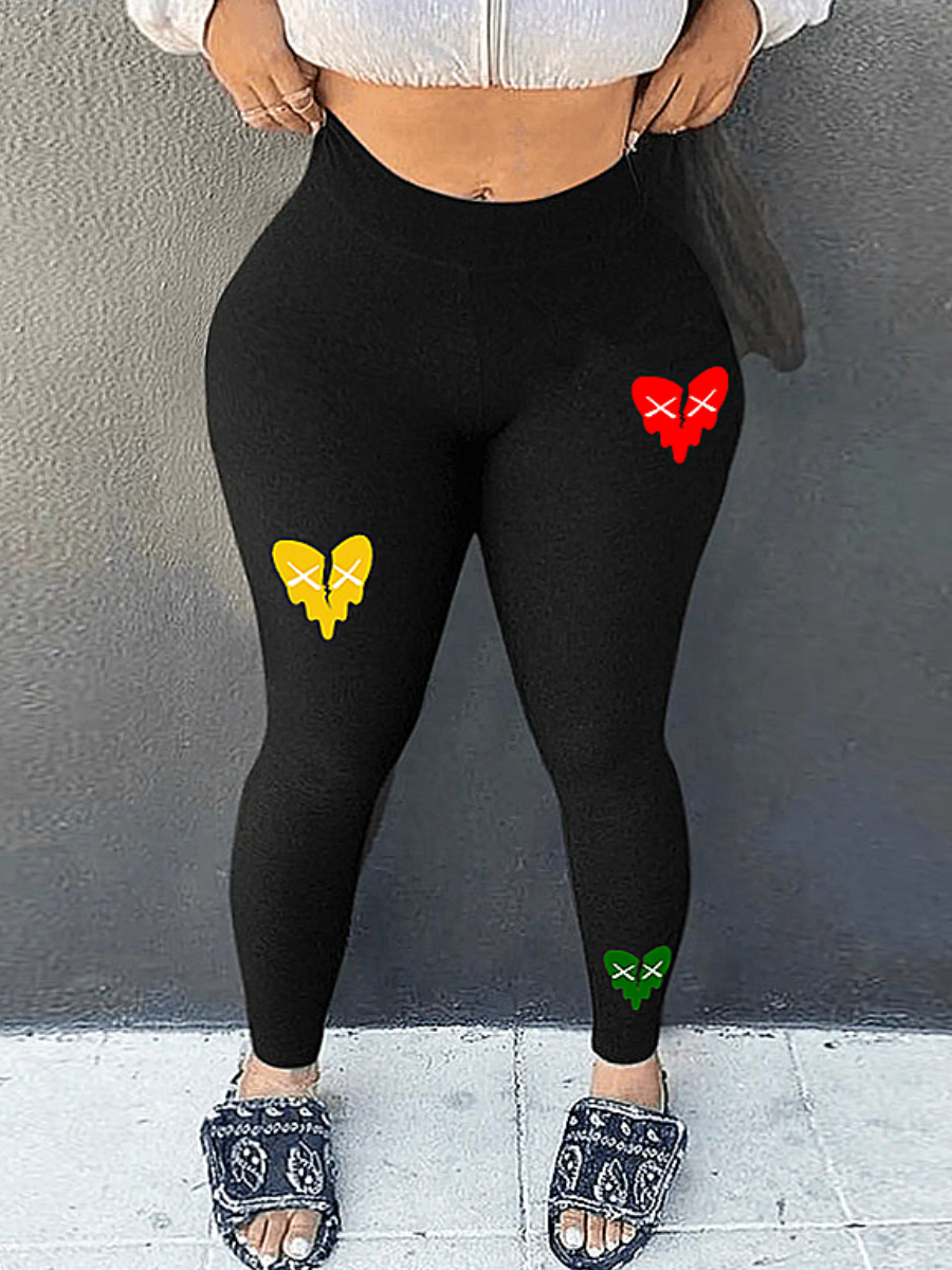 LW Plus Size Broken Heart Print Pocket Design Pants