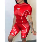 LW Sportswear Print Red Two Piece Shorts Set