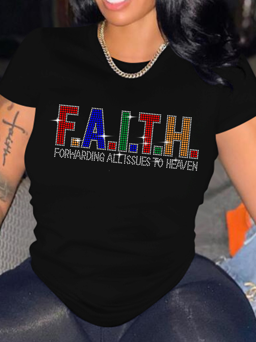 LW Plus Size Rhinestone Faith Letter T-shirt