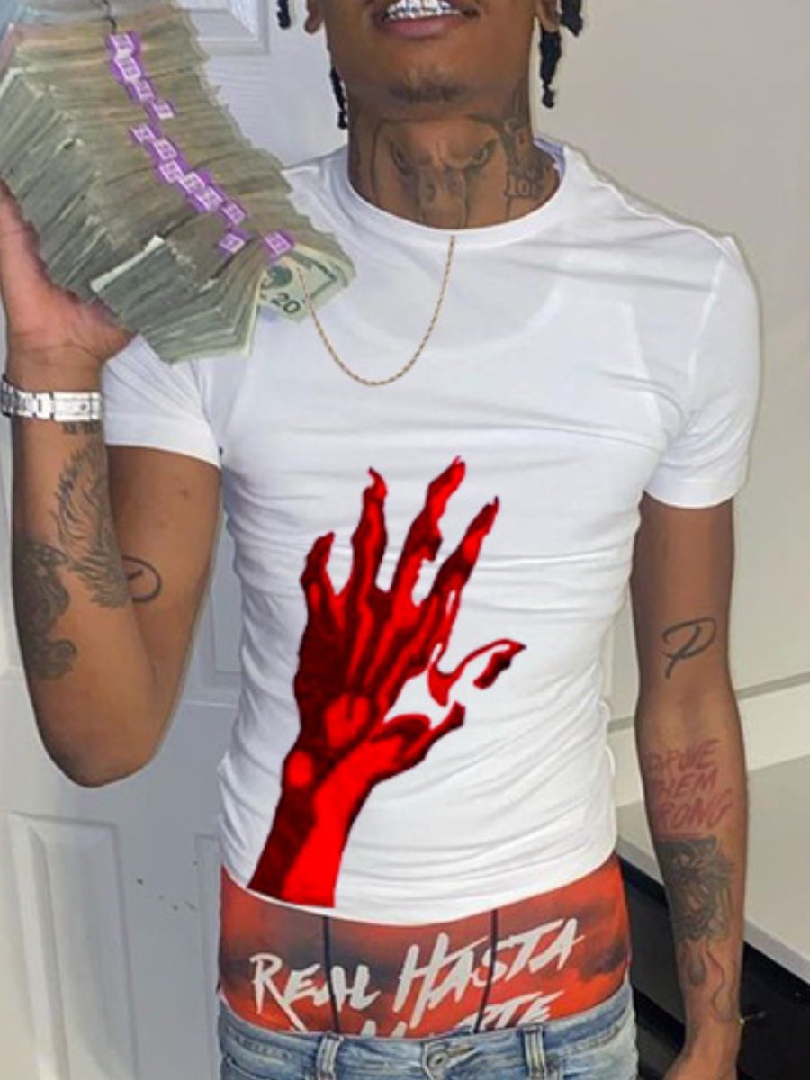 LW Men Round Neck Figure Print T-shirt