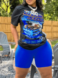 LW Plus Size Racing Car Letter Print Shorts Set