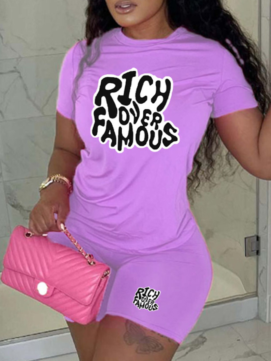 LW Plus Size Rich Over Famous Letter Print Shorts Set