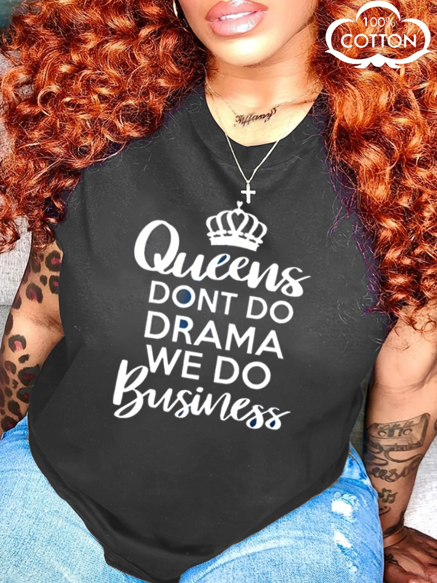 LW COTTON Plus Size Queen Letter Print T-shirt