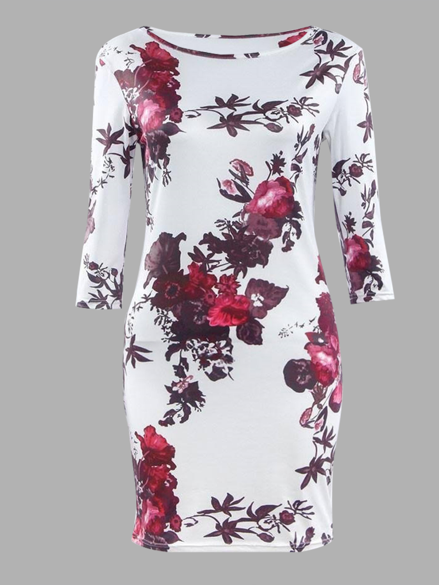 LW Plus Size Inclined Neck Floral Print Bodycon Dress 5X