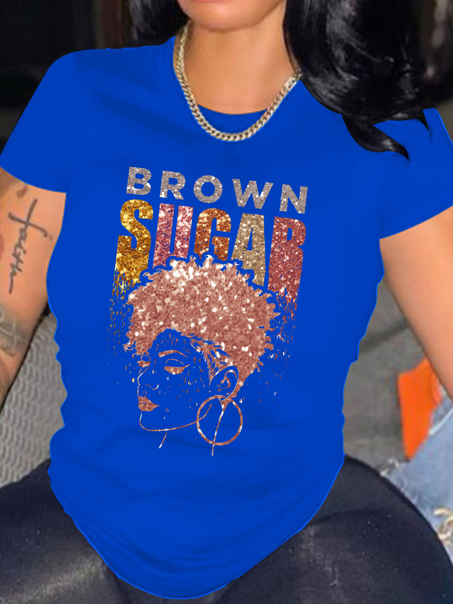 LW Plus Size Rhinestone Brown Sugar Decor T-shirt
