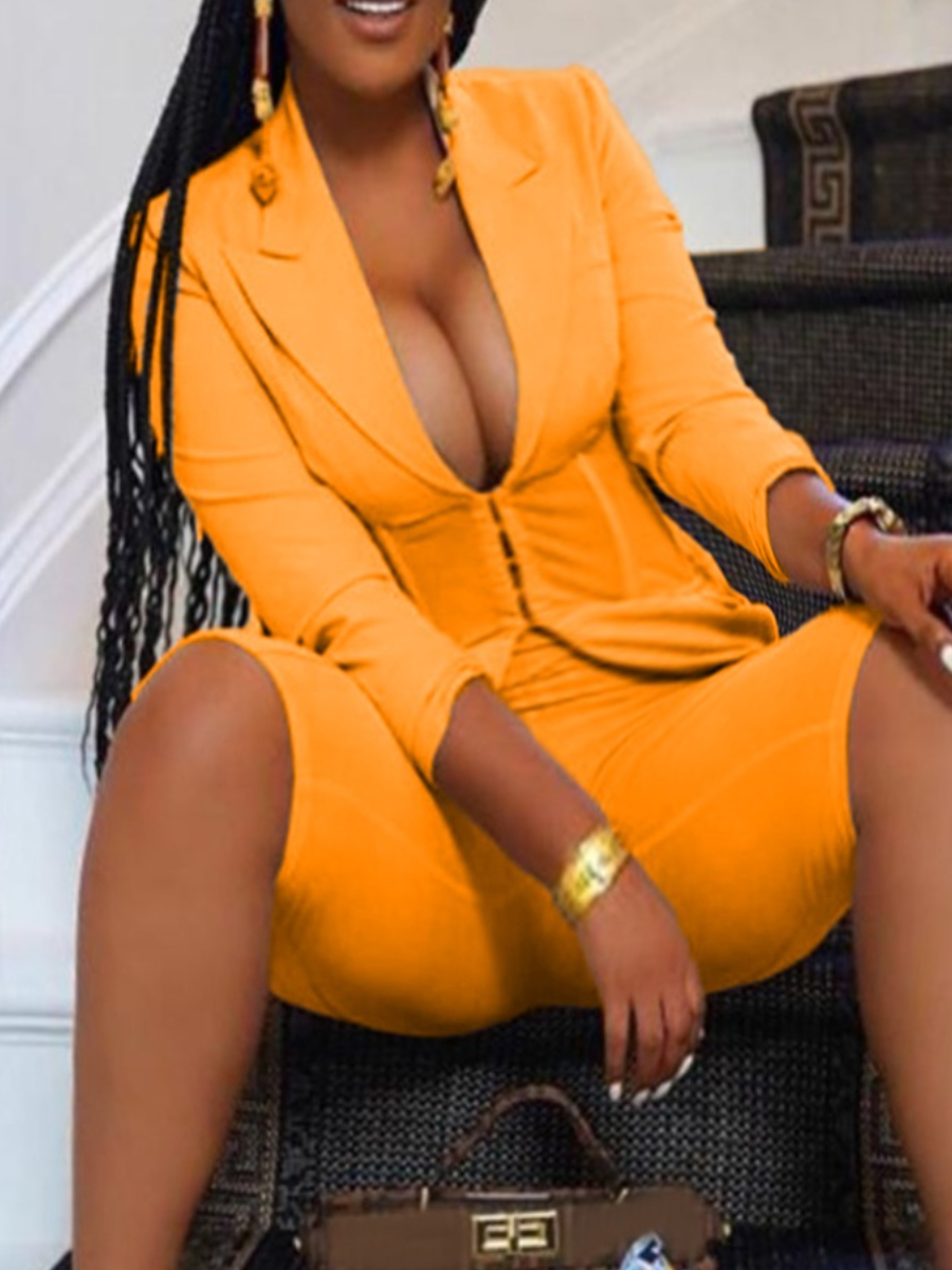 LW Plus Size Turndown Collar Blazer Shorts Set