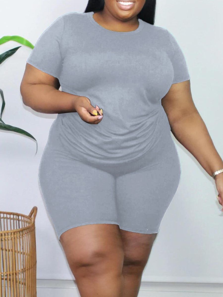 LW BASICS Plus Size Round Neck Regular Fit Shorts Set